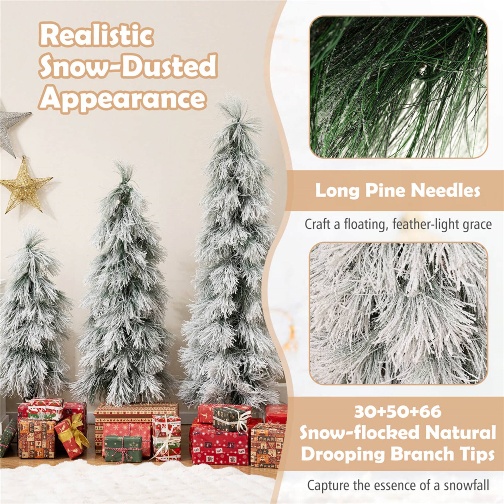 3ft., 4ft., 5ft. Pre-Lit Snow-Pressed Artificial Christmas Tree Set, Warm White LED Lights